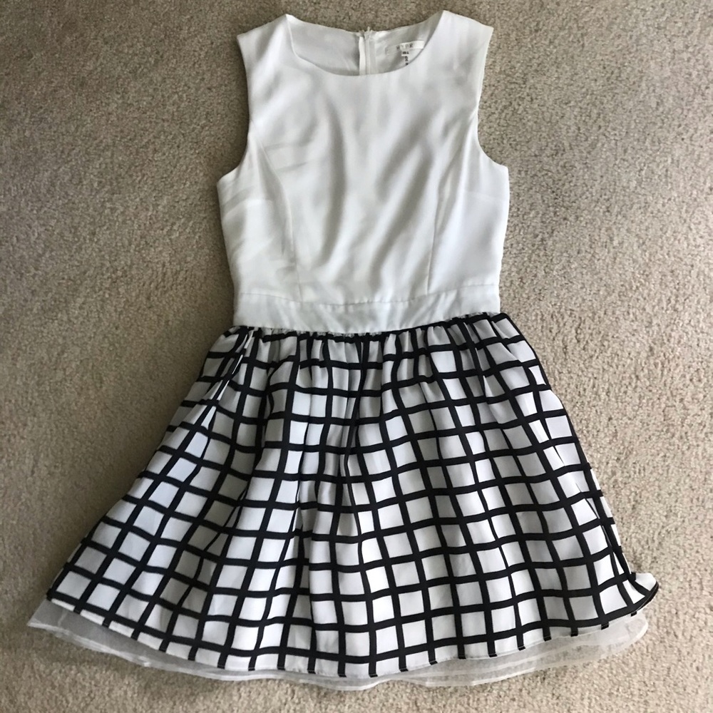 White and black grid dress